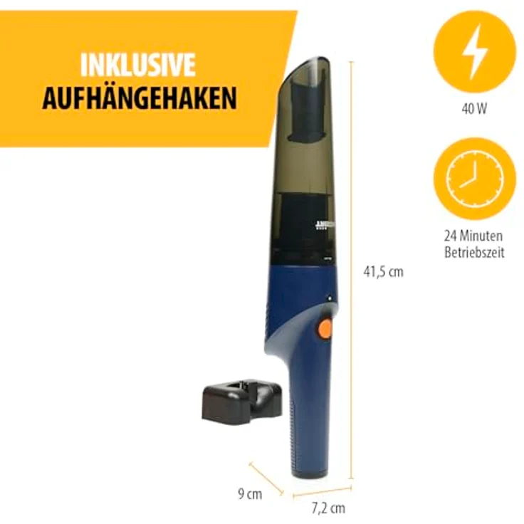 Tristar KR-3140 Handstaubsauger, kabellos mit 65W DC-Motor, Nass- und Trockenreinigung, 2 Saugstufen, 24 Min. Laufzeit, inkl. Ladestation, Fugendüse & Möbelbürste – Bild 2
