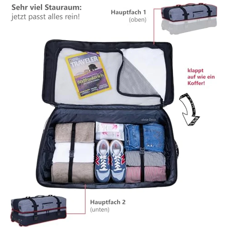 Elephant Trolley XXL Koffer 120 Liter 80 cm Reisetasche mit 2 Hauptfächern (Blau-Schwarz 13032) – Bild 2