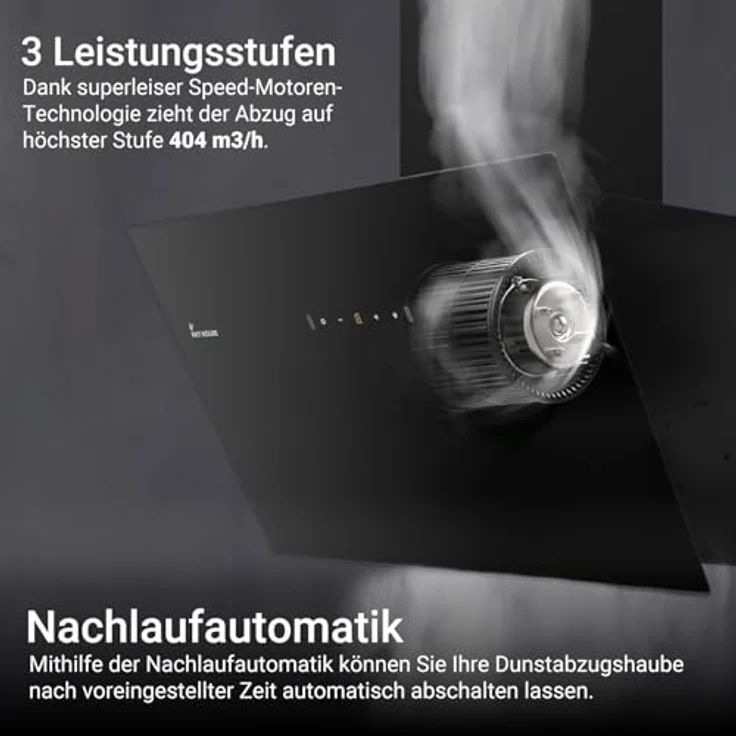 KKT KOLBE BASE6004S Dunstabzugshaube 60 cm, kopffrei, Umluft/Abluft, Schwarz, Glas, Edelstahl, LED-Beleuchtung, Gestensteuerung, SensorTouch, A+++ Energieeffizienz – Bild 4