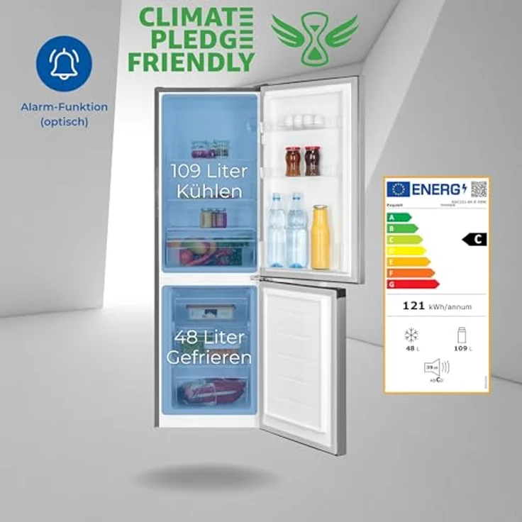 Exquisit Kühl-Gefrierkombination KGC231-60-E-050C inoxlook | 157 l Nutzinhalt | 4-Sterne-Gefrieren | Alarm – Bild 2