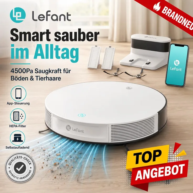 Lefant M310, Rund, Staubsauger-Roboter, Grau, 0,55 l, 55 dB, 180 min Laufzeit, für 180 m² Flächenreinigung