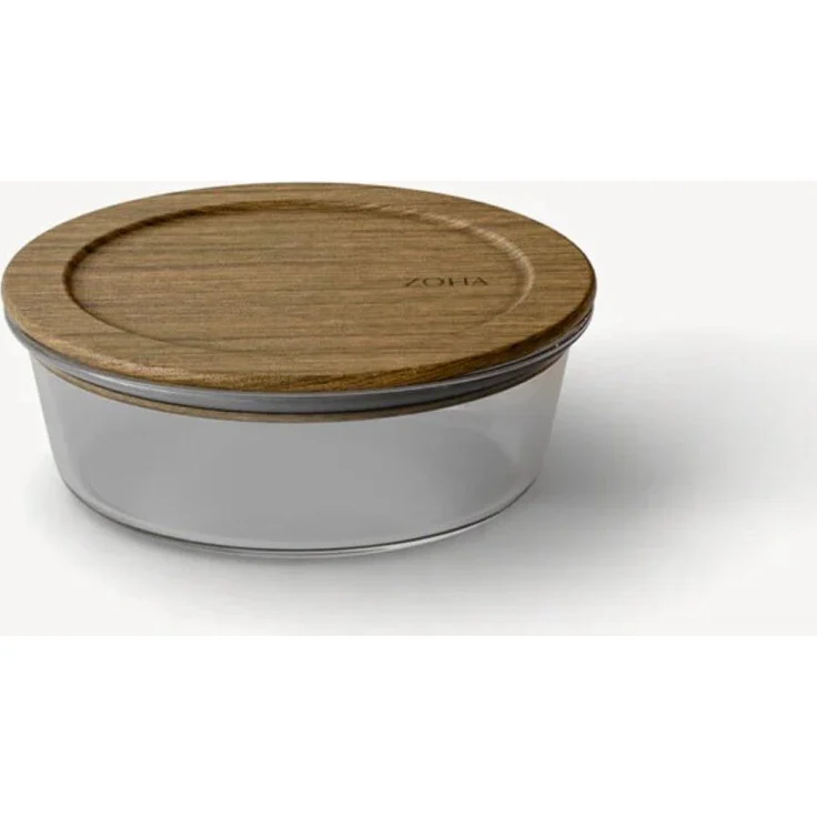 COFI Frischhaltedose, Borosilikatglas mit Akazienholzdeckel, rund 650 ml, luftdicht, spülmaschinengeeignet, ofen- und mikrowellengeeignet