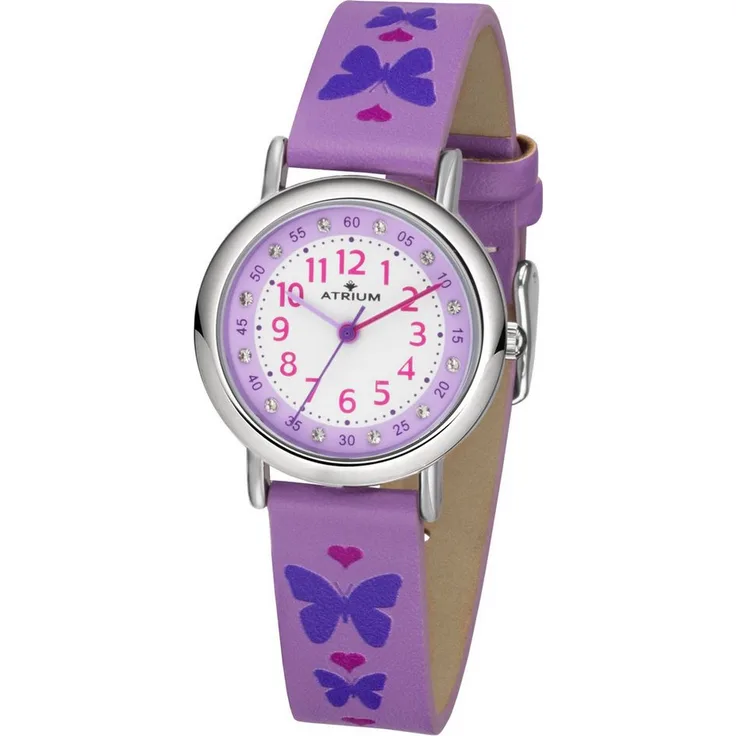 Atrium Quarzuhr A47-18, Kinderuhr mit lila weißem Zifferblatt und Glitzersteinchen - Preisvergleich