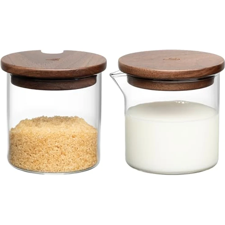LEONARDO HOME NOVO LEGNO Dosen Set, 2 Stück für Milch und Zucker, klare Glasbehälter mit Holzdeckel, modernes Design, Höhe 7,5 cm – Bild 1