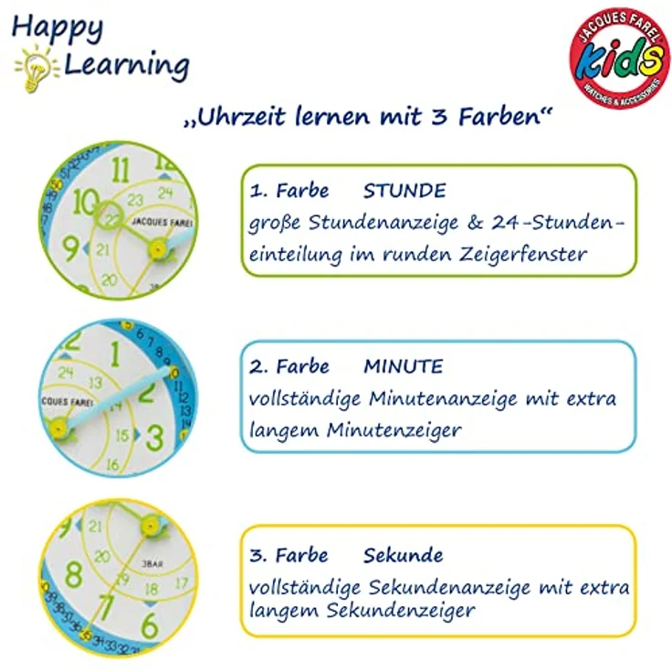 JACQUES FAREL Happy Learning Kinder-Armbanduhr Lernuhr Jungen 24h Analog Quarz Metall Textilband Grün KOP 05 – Bild 2