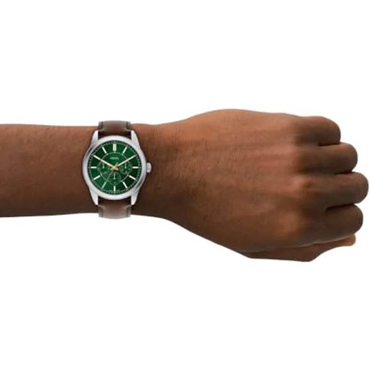 Fossil Quarzuhr PEARSON FS6137, Herrenuhr mit grünem Zifferblatt, analoge Anzeige, Lederarmband, Tag und Wochentagfunktion – Bild 2