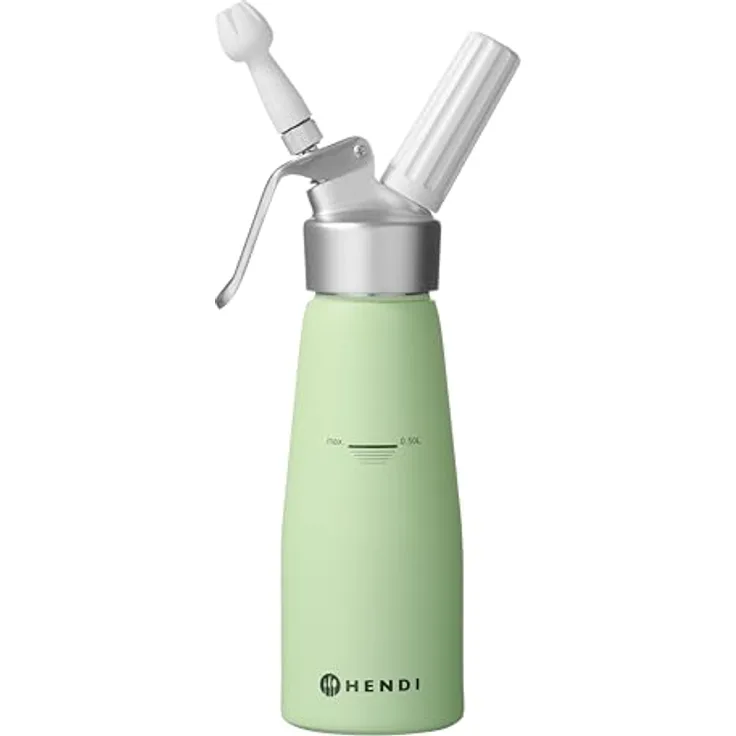 HENDI Sahnespender 0,5L aus Aluminium, inkl. 3 Polypropylen Spritztüllen und Reinigungsbürste, Pastellgrün, für Sahne, Mousses und Desserts