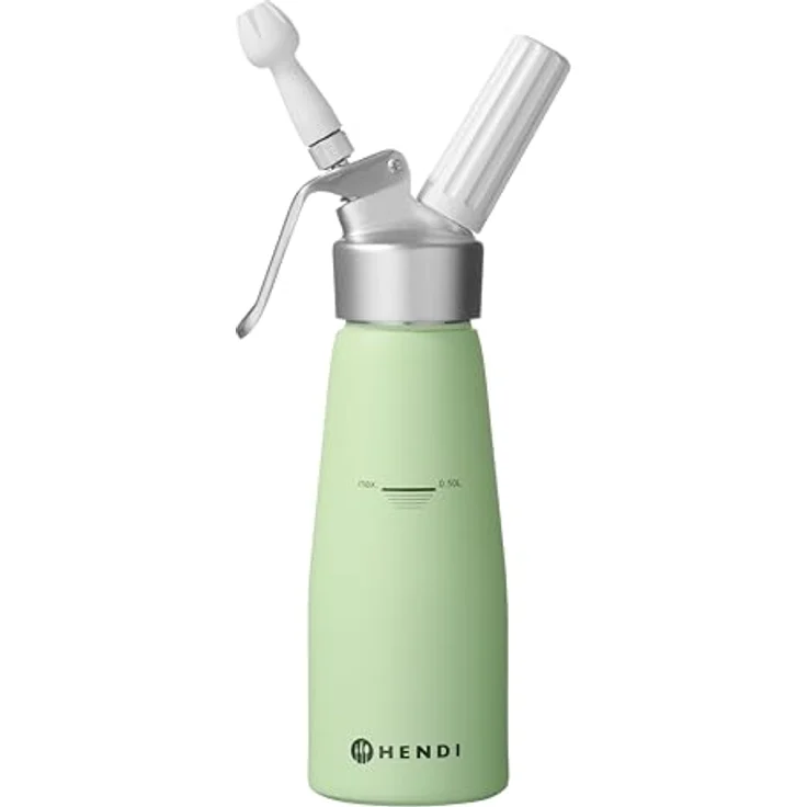 HENDI Sahnespender 0,5L aus Aluminium, inkl. 3 Polypropylen Spritztüllen und Reinigungsbürste, Pastellgrün, für Sahne, Mousses und Desserts – Bild 1