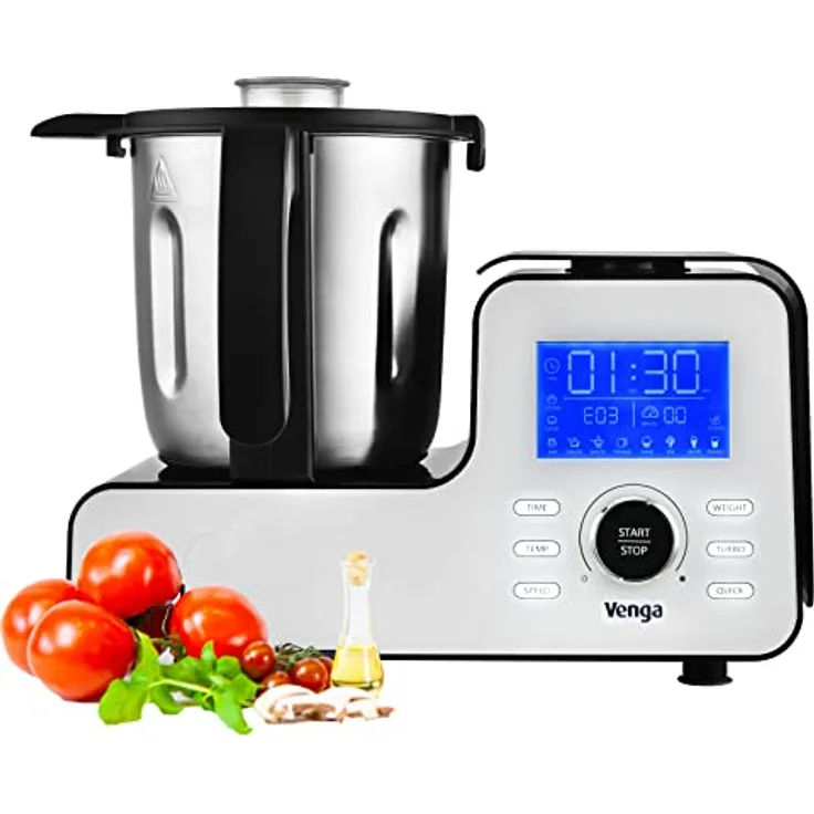 Venga! Multifunktions-Kochroboter, Kompaktes Format, 10 Programme, mit Waage und Rezeptbuch, 1500W, Weiß/Schwarz, VG HA 3000