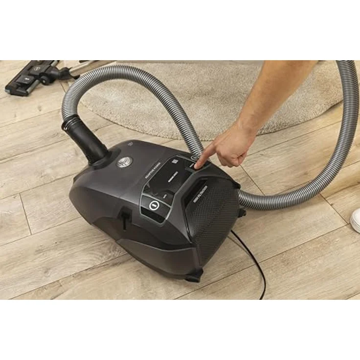 Hoover Bodenstaubsauger mit Beutel, Universal-Düse für alle Böden, extra leiser (66dBA) & kompakter Staubsauger mit automatischem Beutelentsorgungssystem, 10 m Reichweite, 850 W, blau [HE721PAF] – Bild 5