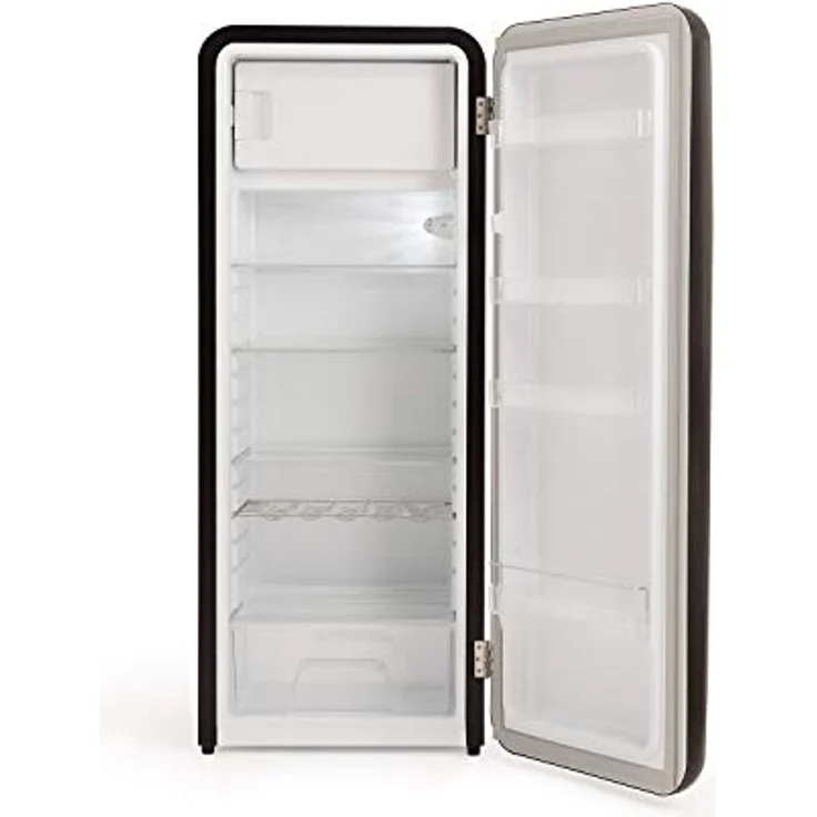 CREATE Retro Fridge 150, Kühlschrank mit Gefrierfach 281L in Schwarz mit rosa-goldenem Griff, 3 Ablagen, Temperaturregelung, 150cm – Bild 2