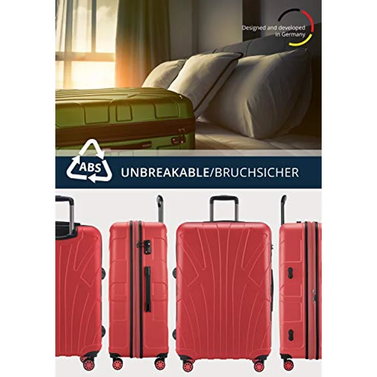 suitline Großer Hartschalen-Koffer Trolley Rollkoffer XL, 76 cm, TSA, 96-110 Liter, 100% ABS matt, Korall – Bild 4