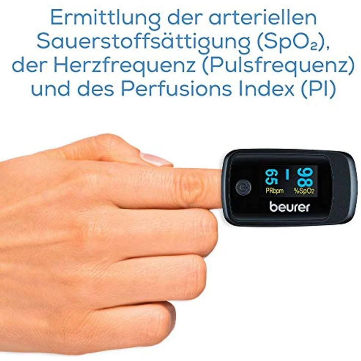 Beurer PO 45 Pulsoximeter, Messung von Sauerstoffsättigung (SpO2), Herzfrequenz (Puls) und Perfusions Index (PI), schmerzfreie Anwendung, Farbdisplay, 1 Stück (1er Pack) – Bild 2