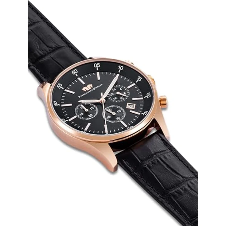 Rhodenwald & Söhne Chronograph Goodwill schwarz, Edelstahl Armbanduhr für Herren mit Quarzwerk und Lederarmband – Bild 7