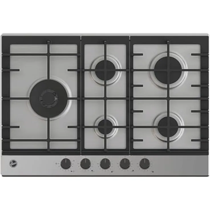 Hoover HHG7WL5WC5X NL Gaskochfeld autark, 75 cm mit Doppelkronen-Brenner und Feel Flame System für präzises Kochen