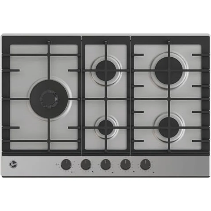 Hoover HHG7WL5WC5X NL Gaskochfeld autark, 75 cm mit Doppelkronen-Brenner und Feel Flame System für präzises Kochen
