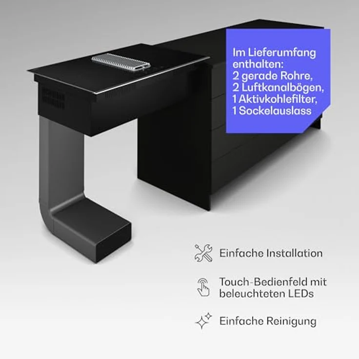 Klarstein Verosteel IR474F-S4-80-0, Induktionskochfeld mit Dunstabzug, 4 Zonen, 80 cm, Touch-Steuerung, schwarz/elegant Edelstahl – Bild 7