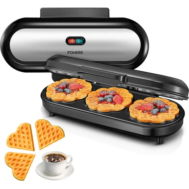 FOHERE King Size Waffeleisen, 15 Herzwaffeln in 2 Minuten, 1200 W, Antihaftbeschichtung, Backampel