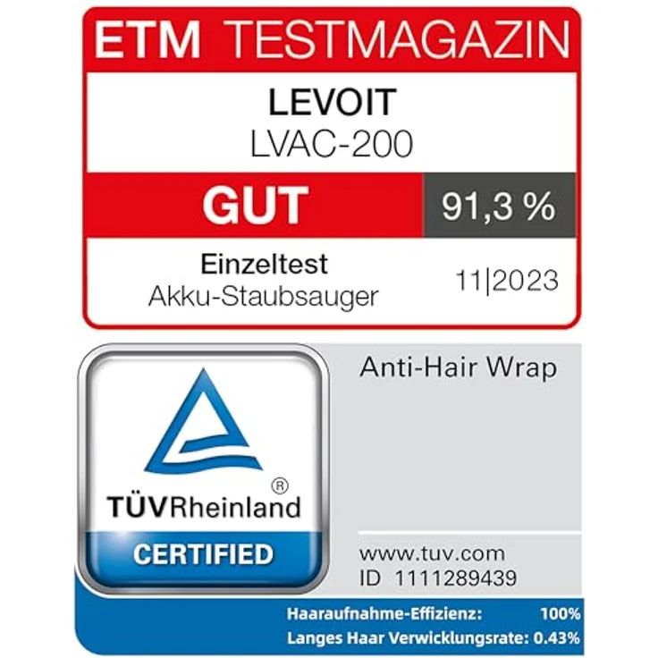 Levoit Akku-Hand-und Stielstaubsauger, 180,00 W, beutellos, Vakuum - LSV-V201-WEU, Turbo-Modus, Eco-Modus, weiß – Bild 3