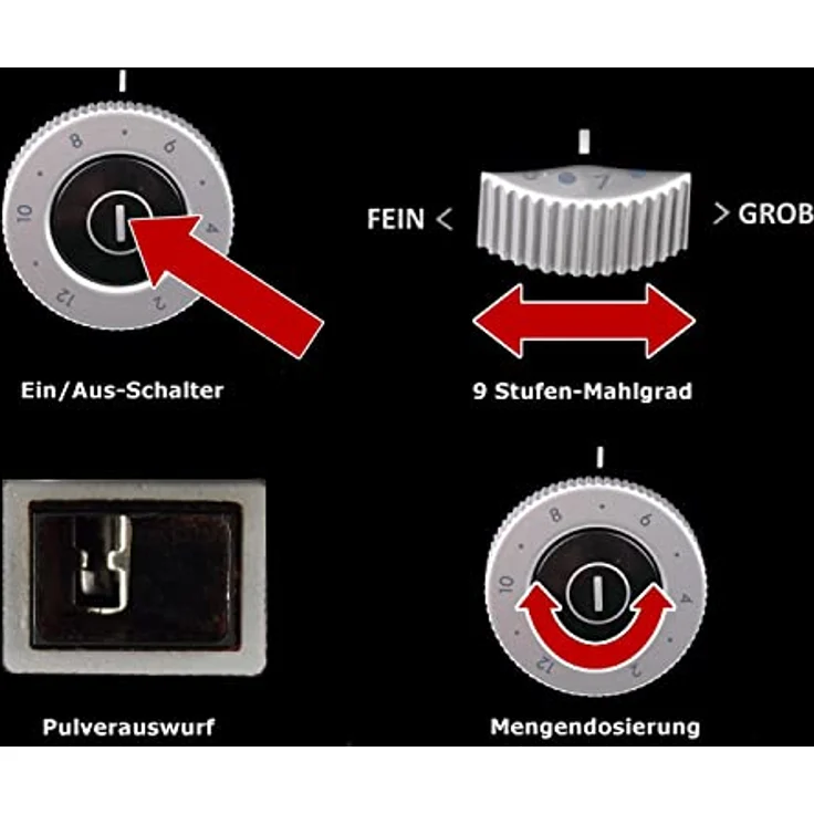 ROMMELSBACHER Kaffeemühle EKM 200 – aromaschonendes Scheibenmahlwerk, Mahlgrad einstellbar von grob bis fein, 2-12 Portionen, Füllmenge Bohnenbehälter 250 g, 110 Watt, schwarz – Bild 5