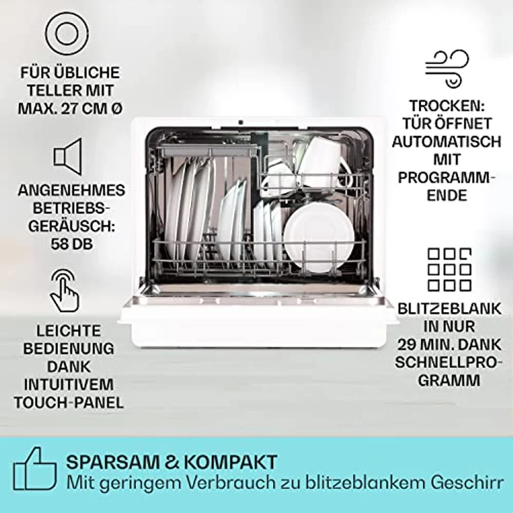 Klarstein Emerald 5 Slim Geschirrspüler freistehend, 7 Programme, Touch-Control, ca. 8 Liter Wasserverbrauch pro Spülgang – Bild 2