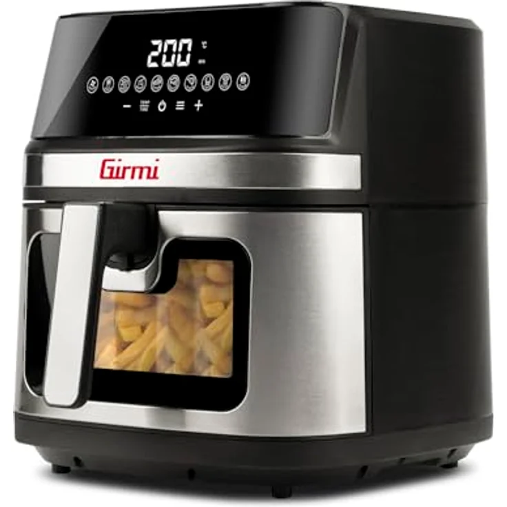 Girmi FG80 Heißluftfritteuse 8 Liter, 2200 W, Digitalanzeige, 10 Programme, Metall-Garraum, Schwarz/Edelstahl – Bild 1