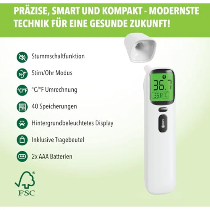 IEA Medical Infrarot Fieberthermometer kontaktlos – Digital, für Babys, Kinder & Erwachsene, mit Fieberalarm & Stirnmessung – Bild 4