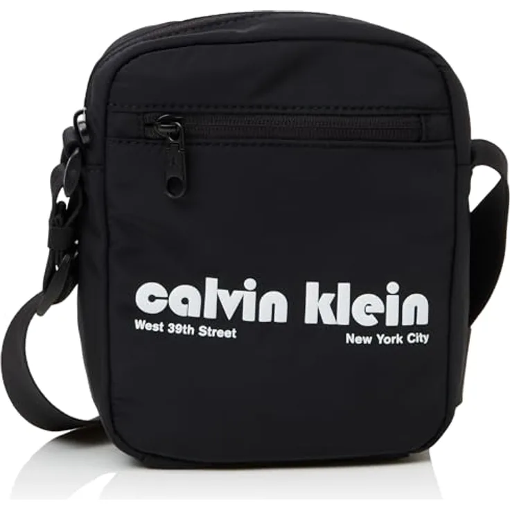 Calvin Klein Jeans CKJ GRAPHIC CK REPORTER, Herren Umhängetasche aus Polyester, schwarz-beige, mit Logo-Schriftzug, verstellbarem Schulterriemen und Reißverschluss