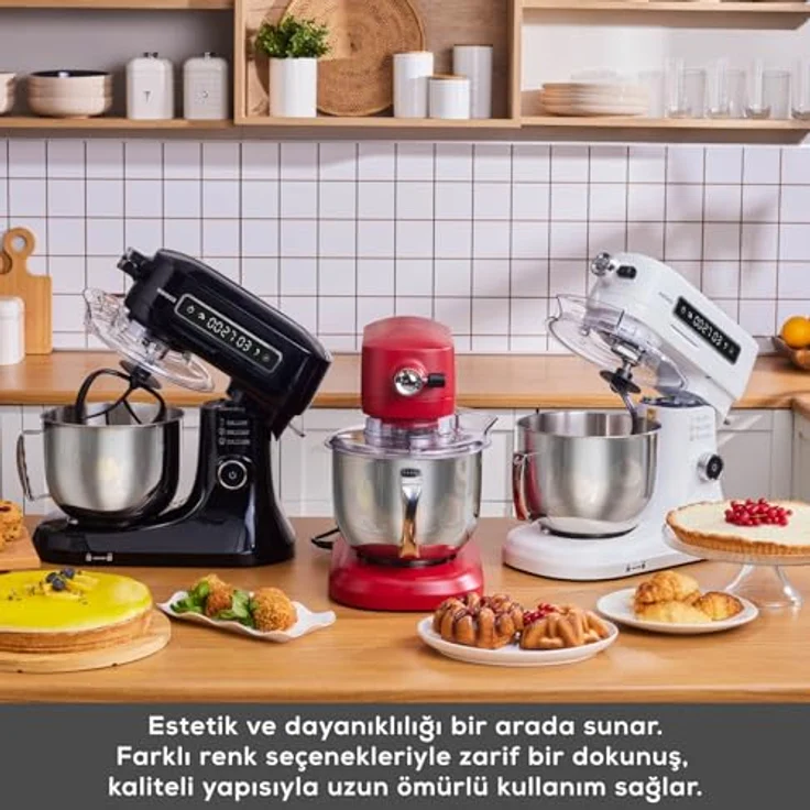 Karaca Pro Artisan Küchenmaschine, 1600W mit Digital Display, Gusseisen Gehäuse, 5L Edelstahltrichter, Rot – Bild 7