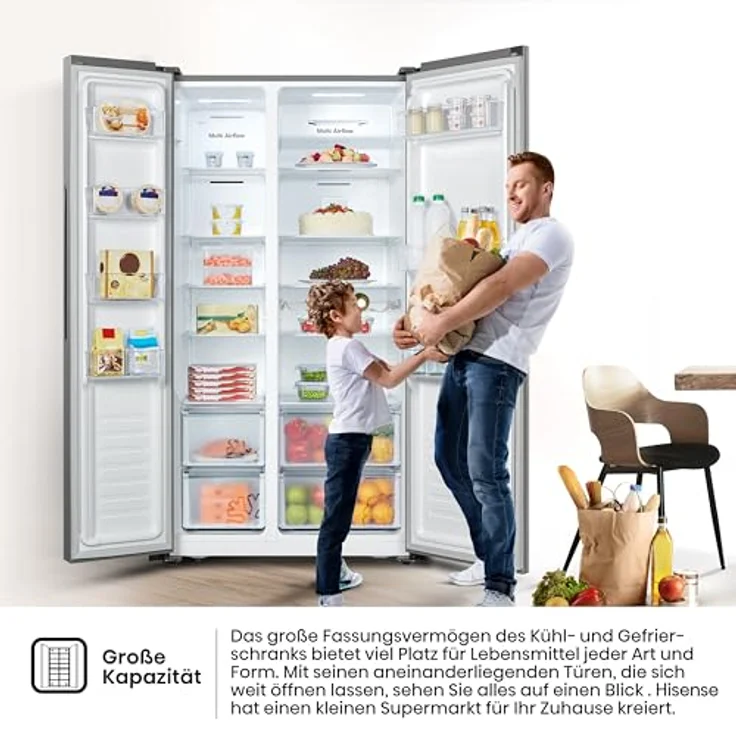 Hisense RS677N4BID Side-by-Side-Kühlschrank, freistehend, edelstahl, Energieklasse D – Bild 9