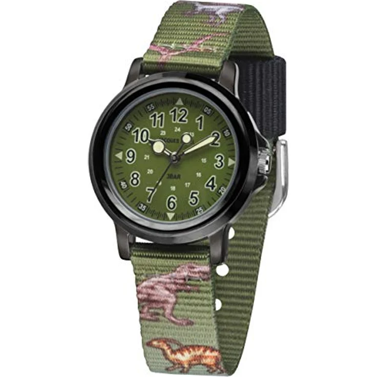 JACQUES FAREL Jungenuhr Jugend Armbanduhr Quarz Stoffband Grün Oliv Dino KSB 989 – Bild 1