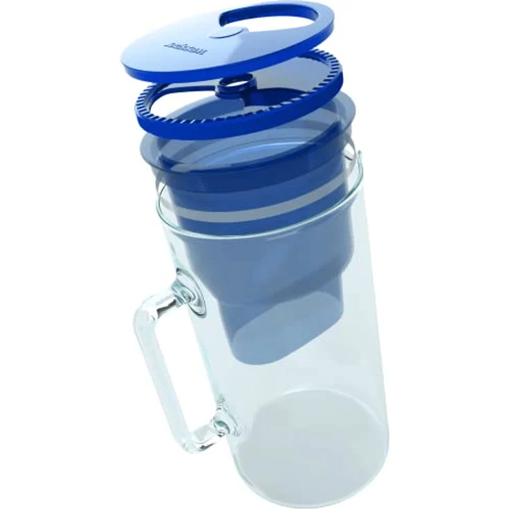 Wessper Wasserfilterkanne aus Glas 2.5 L Kompatibel mit Brita-Wasserfilterkartuschen, Inklusive 1 Wasserfilter-Kartusche, Reduziert Kalk und Chlor, Marineblau – Bild 4