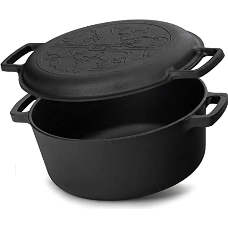 4BIG.fun Ø24cm Brotbacken Gusseisen Topf 4L Gusseisentopf mit Deckel-Bratpfanne Kochtopf aus Gusseisen Brotbackform in schwarz - Geeignet für Gasgrill, Backofen, Feuerstelle und alle Herdarten inkl. Induktion – Bild 5