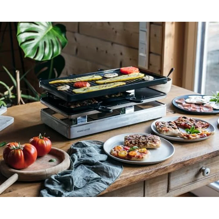 Rommelsbacher Pizza Raclette RCP 1800, Wendeplatte mit Grillmuster/Crêpes, keramische Antihaftbeschichtung (PFAS-frei), 2 m Kabel, stufenlose Temperaturregelung, 8 Pfännchen – Bild 5