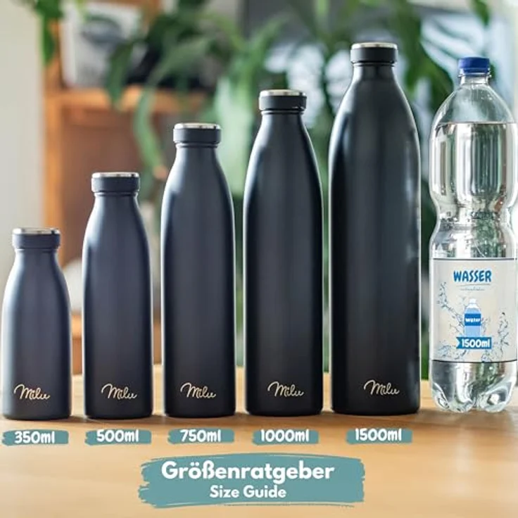 Milu Edelstahl Trinkflasche 500ml, doppelt isolierte Thermosflasche, auslaufsicher und kohlensäuregeeignet, Grau, inkl. Reinigungsbürste – Bild 4