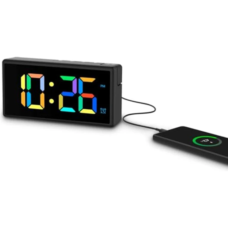 Hama Ibiza, Digitalwecker mit extragrosser Zeitanzeige, USB-Anschluss und individuell einstellbarem Multicolor-Display, schwarz – Bild 3