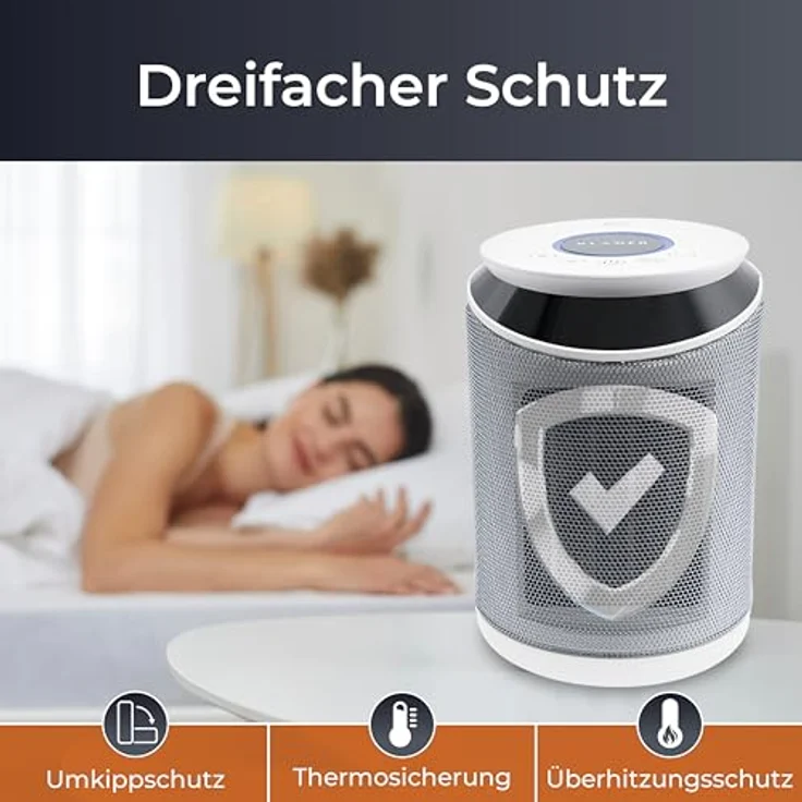 KLAMER Heizlüfter 2000 W, PTC Keramik Heizlüfter energiesparend, 3 Heizstufen inkl. Eco, 9 Std Timer, Kippschutz, Thermosicherung, Überhitzungsschutz – Bild 5