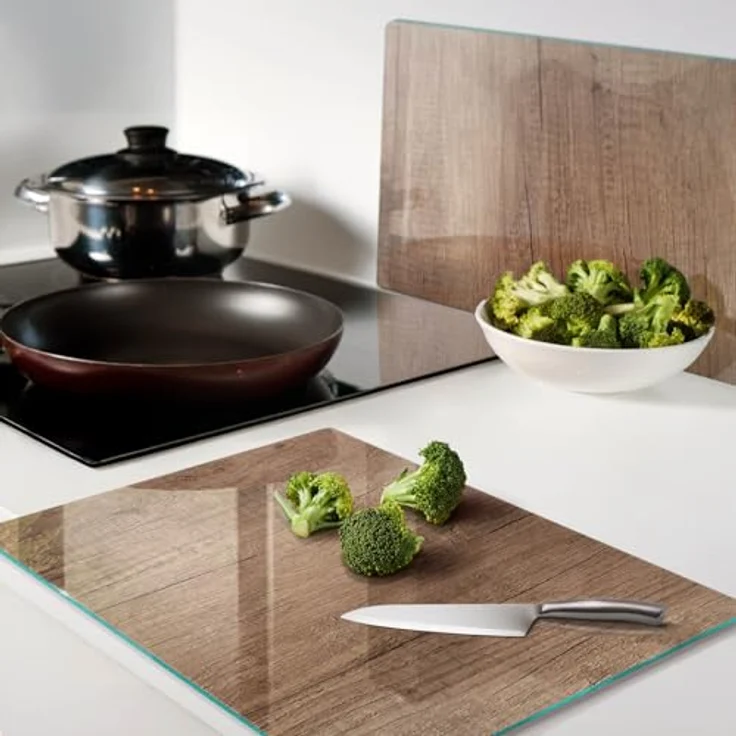 Tulup Schneidbrett Glas 2er Set 40x52 cm, Hitzebeständig, Gehärtetes Glas, Antibakteriell, Rutschfest mit Silikonfüßen, Plastikfrei, Lebensmittelecht, Dekorativ für die Küche – Bild 3
