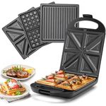 Taylor Swoden Bruno 3 in 1 Sandwichmaker, Waffeleisen, Backblech, 1200 W, für 4 Sandwiches, BPA-frei, Antihaft-Blech, 180° Wendung