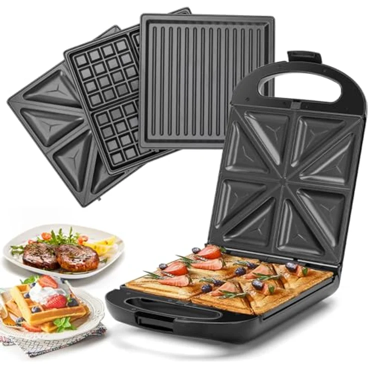 Taylor Swoden Bruno 3 in 1 Sandwichmaker, Waffeleisen, Backblech, 1200 W, für 4 Sandwiches, BPA-frei, Antihaft-Blech, 180° Wendung – Bild 1