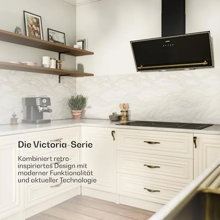 Klarstein Victoria Dunstabzugshaube 90 cm, 400 m³/h, A++, Touch-Bedienfeld, LED-Beleuchtung, Schwarz/Gold, Abluft & Umluft, Leise 52 dB – Bild 2