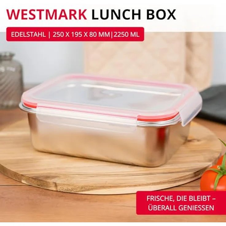 Westmark Edelstahl Lunchbox 2250 ml – Auslaufsichere, mikrowellen- & ofenfeste Bento Box, BPA-frei, Silber – Bild 2