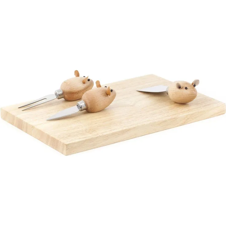 Kikkerland Cheese Board And Mouse Knives, Schneidebrett, Braun