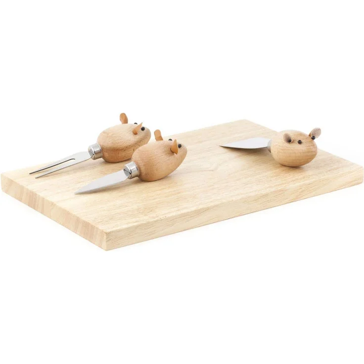 Kikkerland Cheese Board And Mouse Knives, Schneidebrett, Braun