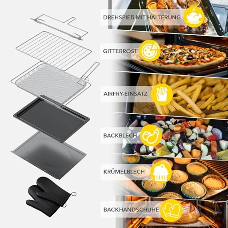 Heinrich´s Minibackofen 30L mit Umluft, Drehspieß und Airfryer-Einsatz, schwarz, 1600W, inkl. Timer und Zubehör – Bild 3