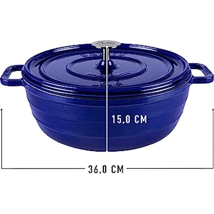 Sallys 'Ela' Deluxe Gusseisentopf - Robustes und Hochwertiges Kochjuwel für Perfektes Garen (Royal Blue Majolika) - 5 Liter Fassungsvermögen und Hitzebeständig bis 250 °C – Bild 3