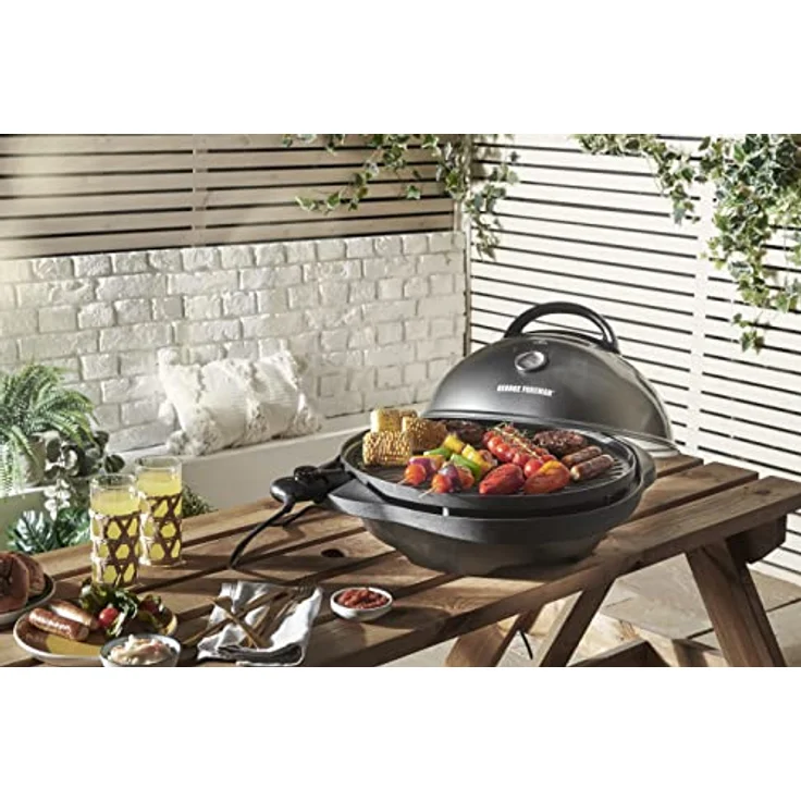 George Foreman 22460-56 Stand- & Tischgrill 2-in-1, Universal-Grill für Innen- und Außennutzung, Ø 44,5cm, außenliegendes Thermometer, 2400 Watt, schwarz – Bild 5