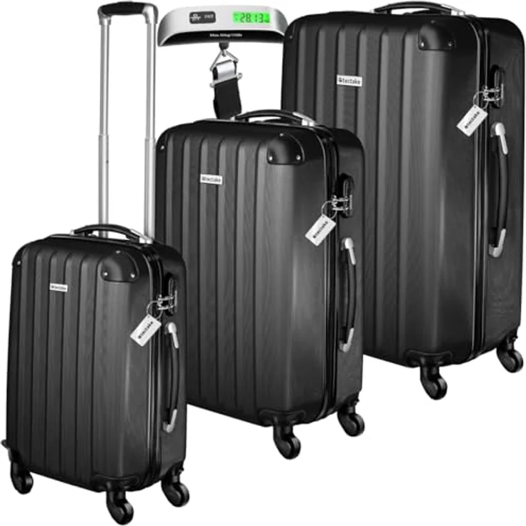 tectake Premium 3er Kofferset Talia, 3-teilig aus robustem ABS-Kunststoff, inkl. Kofferwaage und -anhänger, in Schwarz – Bild 2