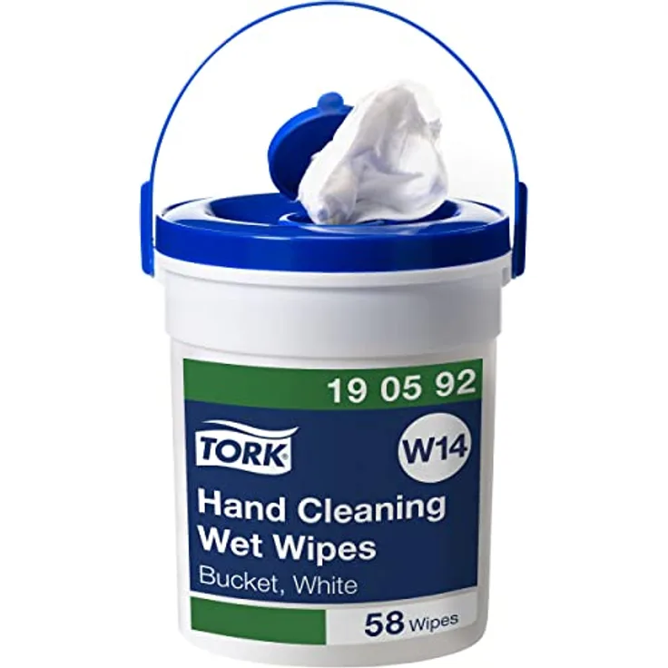 Tork Feuchte Handreinigungstücher im Spendereimer Weiß W14, Ohne Duftstoffe, 1 × 58 Tücher, 190592