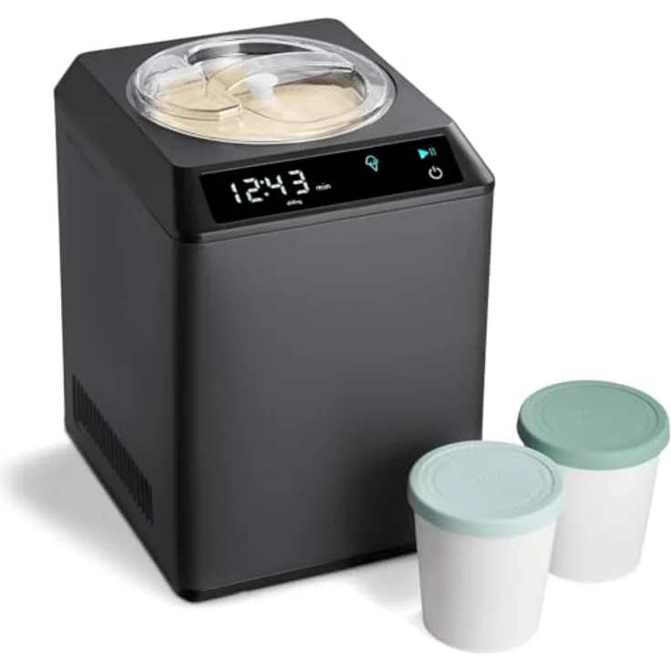 Springlane Kitchen Eismaschine & Joghurtbereiter Erika 2,5 L mit selbstkühlendem Kompressor 250 W, Edelstahl, mit Kühl- und Heizfunktion, inkl. Rezeptheft + 2 Aufbewahrungsbehälter – Bild 1
